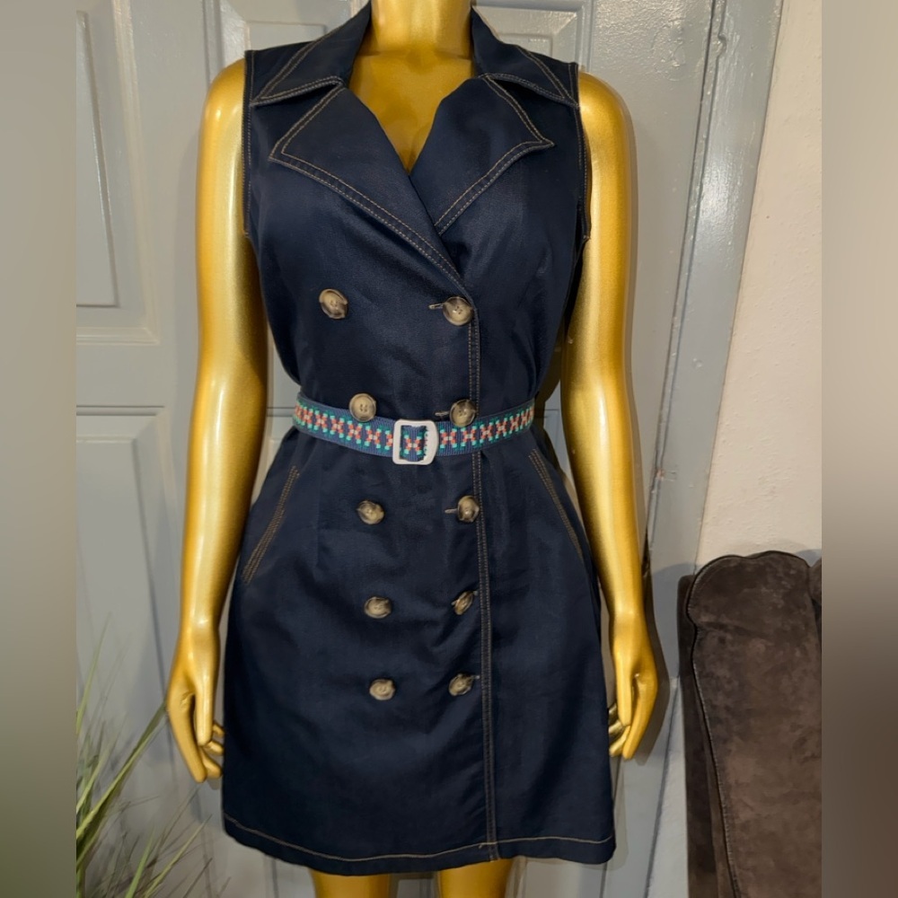 AB Studio Navy Double-Breasted Midi Dress